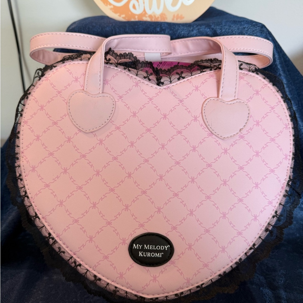 Sanrio Kuromi-My Melody Pink and Black Heart Bag with Corset Lacing - Picture 2 of 7